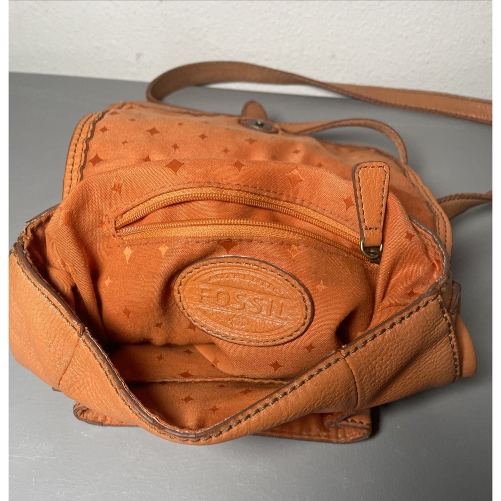 Fossil Long Live Vintage Reissue Flap Crossbody bag soft Orange Cowhide leather - Picture 10 of 14